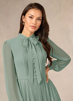 Azazie Adellah Mother of the Bride Dresses Silver Sage A-Line Pleated Chiffon Dress image5