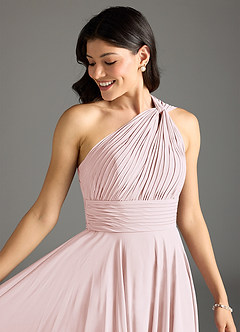 Azazie Charlize Bridesmaid Dresses Blushing Pink A-Line One Shoulder Chiffon Dress image5