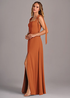 Azazie Debra Bridesmaid Dresses Cinnamon A-Line with Pockets Chiffon Convertible Dress image4