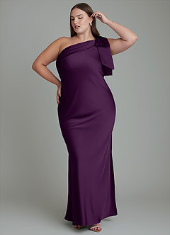 Azazie Yuanna Bridesmaid Dresses Grape Mermaid One Shoulder Stretch Satin Dress image11