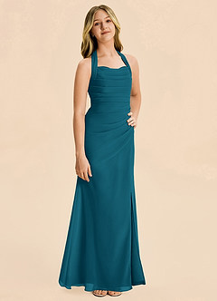 Azazie Destiny Junior Ink Blue Sheath Ruched Chiffon Dress image5