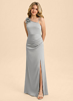 Azazie Remi Junior Etui Seitliche Cut-Outs Stretch-Satin Kleid Silber image1