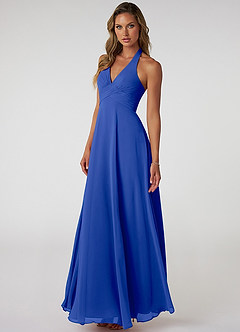 Azazie Tessie Bridesmaid Dresses Royal Blue A-Line V-Neck Pleated Chiffon Dress image3