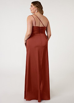 Azazie Eren Bridesmaid Dresses Terracotta Mermaid One Shoulder Stretch Satin Dress image7