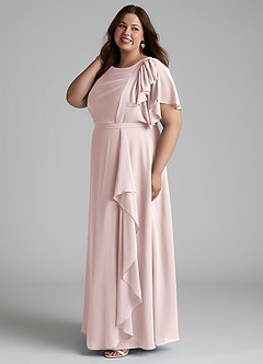 Azazie Aaliyah Robes de demoiselle d'honneur modestes Robe Trapèze Plissé à encolure dégagée Longueur ras du sol Mousseline de soie image7