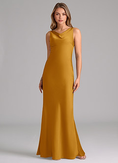 Azazie Allettie Bridesmaid Dresses Butterscotch Mermaid Stretch Satin Dress image6