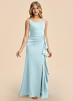 Azazie Adrienne Junior Cloud Blue Sheath Pleated Stretch Satin Dress image6