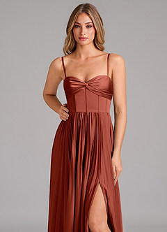 Azazie Akiko Bridesmaid Dresses Terracotta A-Line Sweetheart Neckline Stretch Satin Dress image8