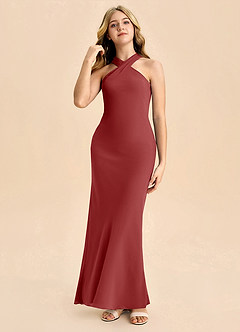 Azazie Doretta Junior Robe Fourreau en Mousseline de soie Plissée Rouille image3