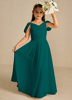 Azazie Chelle Flower Girl Dresses Peacock A-Line Pleated Chiffon Dress image1