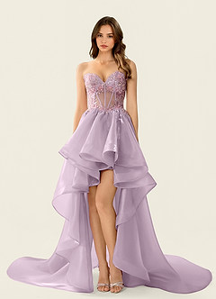 Yasmina Lilac Corset Lace Up Back Lace Ruffled Prom Dress image4