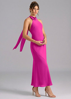 Azazie Velli Robes de demoiselle d'honneur Robe Sirène en Mousseline de soie Col Haut Fuchsia image3