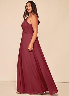 Azazie Ginger Vestidos de damas de honor Vestido de Granada de Gasa de Corte en A con Halter Plisado image13