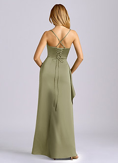 Azazie Sarai Jurken voor bruidsmeisjes Jurk van Stretch Satijn met Kolom Korset Pistache image5