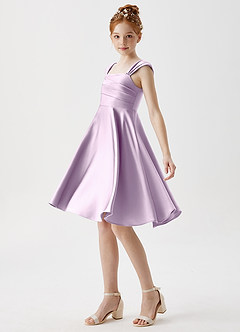 Azazie Amira Junior Frosted Lilac A-Line Pleated Stretch Satin Dress image4