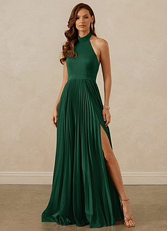 Christian Siriano Bridal for Azazie 1007 Bridesmaid Dresses Dark Green A-Line Pleated Stretch Satin Dress image1