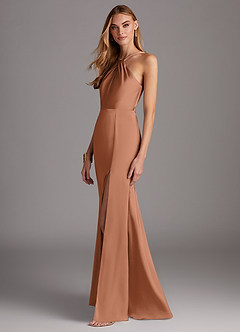 Azazie Elana Final Sale Bronzer Mermaid Side Slit Stretch Satin Dress image3