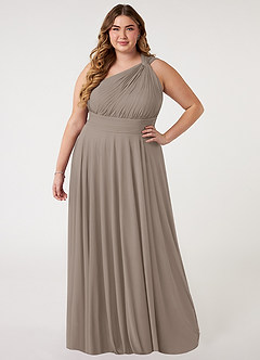 Azazie Charlize Bridesmaid Dresses Taupe A-Line One Shoulder Mesh Dress image6