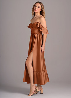 Azazie Anaya Robes de demoiselle d'honneur Robe Trapèze Convertible en Satin extensible Encolure en Forme de Cœur Cuivre image4