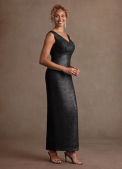 Azazie Marlene Mother of the Bride Dresses Black Column Metallic Knit Dress image4