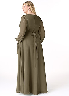 Azazie Leonia Bridesmaid Dresses Willow Green A-Line Long Sleeve Chiffon Dress image9