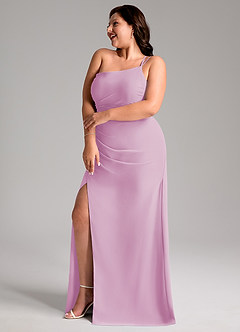 Azazie Eren Bridesmaid Dresses Candy Pink Sheath One Shoulder Chiffon Dress image11