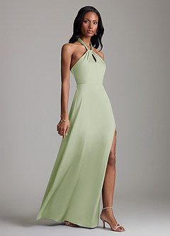 Azazie Tracie Bridesmaid Dresses Dusty Sage A-Line Side Slit Stretch Satin Dress image3