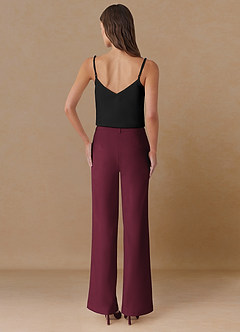 front Marina Burgunderrot Hose mit geradem Bein und feinem Webmuster