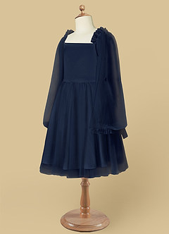 Azazie Aya Jurken voor bloemenmeisjes A-Lijn Jurk van Tule met Mouwen Donkere Marine image8