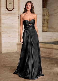 Ylura Schwarz A-Linien-Plissee-Abendkleid image8