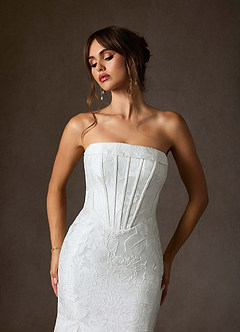 Azazie Kristella Vestidos de novia Vestido de Diamante Blanco de Jacquard Floral de Corte Sirena con Sin tirantes image5