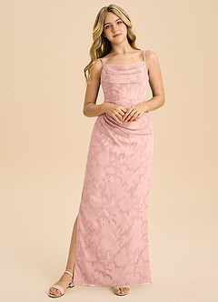 Azazie Mai Junior Powder Pink Sheath Pleated Floral Burnout Dress image5
