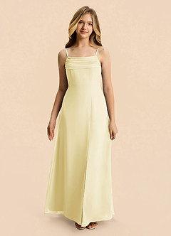 Azazie Lilly Junior A-Linie Plissee Chiffon Kleid Zitronensorbet image4