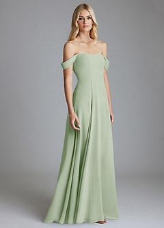 Azazie Seriana Bridesmaid Dresses Dusty Sage A-Line Off the Shoulder Chiffon Dress image4