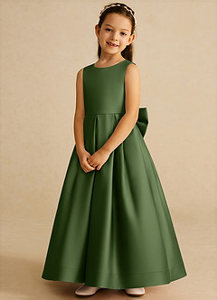 Azazie Cailee Flower Girl Dresses Olive Ball-Gown Pleated Matte Satin Dress image4
