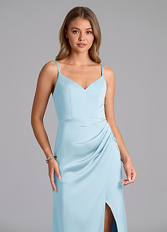 Azazie Leo Bridesmaid Dresses Sky Blue Sheath Pleated Stretch Satin Dress image4