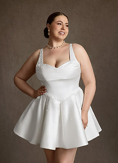 Azazie Zelina Robes de mariée Robe Trapèze en Satin Décolleté en cœur Blanc De Diamant image8
