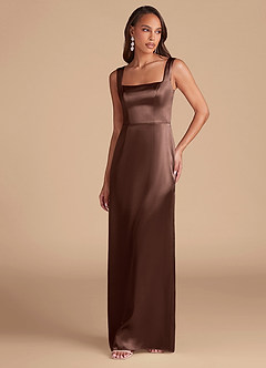 Azazie Flori Bridesmaid Dresses Espresso Sheath Side Slit Metallic Satin Dress image3