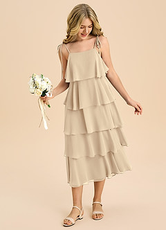 Azazie Shortcake Junior Champagne A-Line Bow Chiffon Dress image3