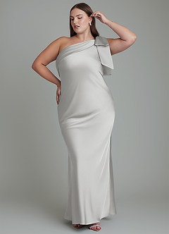 Azazie Yuanna Vestidos de damas de honor Vestido Plata de Satén Elástico de Corte Sirena con Un hombro image11
