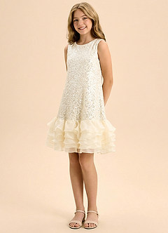 Azazie Sprinkle Junior Formal Linia A Ukłon Siatka Mini Młodsza druhna Sukienka image3