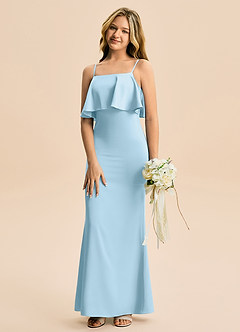 Azazie Galene Junior Syrena Satyna elastyczna Długość podłogi Młodsza druhna Sukienka image4