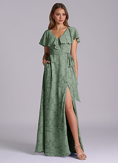 Azazie Lainey Bridesmaid Dresses Matcha A-Line with Pockets Floral Burnout Dress image3