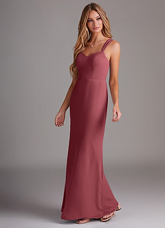 Azazie Denice Vestidos de damas de honor Vestido de Merlot de Gasa de Corte Recto con Plisado image3
