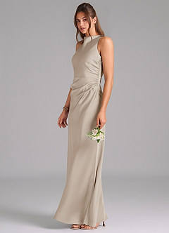 Azazie Evadne Bridesmaid Dresses Frost A-Line Pleated Stretch Satin Dress image1