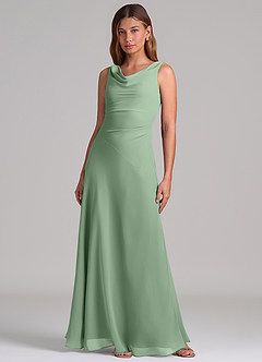 Azazie Nerine Brudtärnklänningar Klä av A-Linje i Chiffong Plisserad Matcha image3