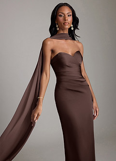 Azazie Sonora Brudtärnklänningar Klä av Tubklänning i Stretch Satin Axelbandslös Ganache image4