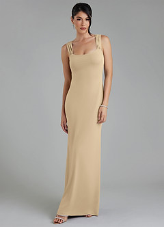 Azazie Ariel Bridesmaid Dresses Champagne Mermaid Square Neckline Premium Stretch Jersey Dress image5