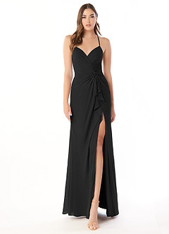Azazie Aribella Bridesmaid Dresses Black Sheath Ruched Chiffon Dress image1