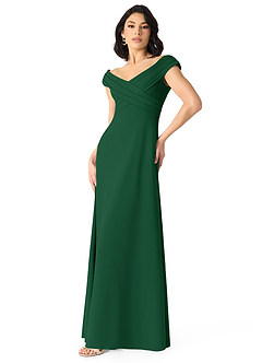 Azazie Evita Bridesmaid Dresses Dark Green A-Line Off the Shoulder Stretch Crepe Dress image3